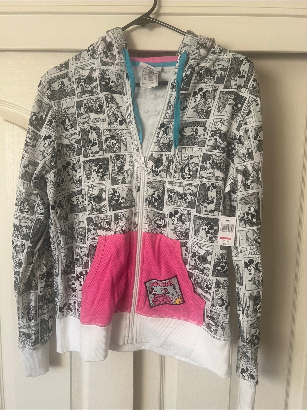 Disney Gray Comic-Panel Zip Hoodie with Pink Pocket